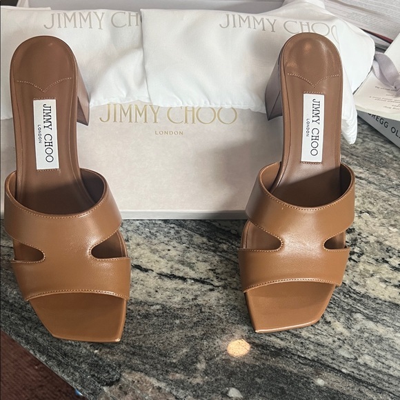 Jimmy Choo Shoes - Jimmy Choo Tan Leather Mules in Brown 38.5 New